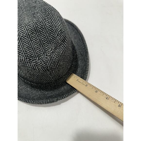 Capas Headwear Tweed Black White Gray Godfather Hat 7 1/8 Red Feather Gorgeous - Picture 8 of 11